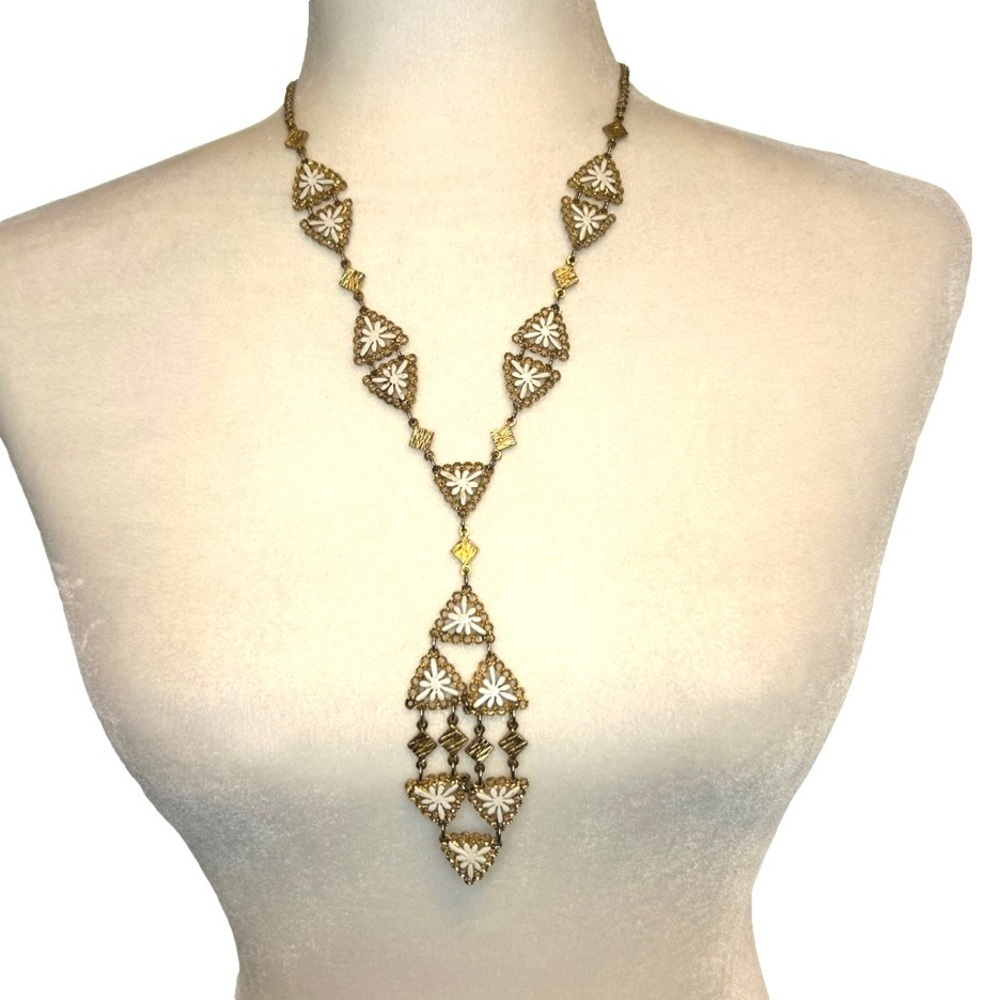 Lariat Style Vintage Art Deco Necklace 30”